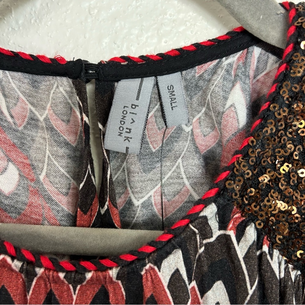Anthropologie BL^NK London Black Red Sequin Shoulder Metallic Flowy Blouse S NWT - Picture 6 of 14